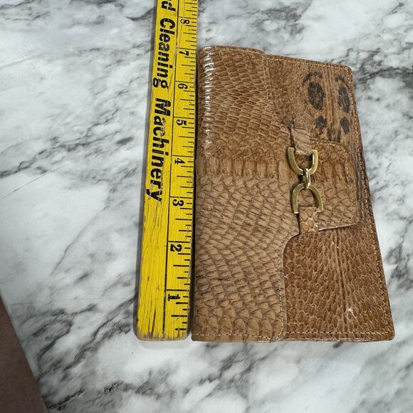 Vintage 60s Python Snakeskin Wallet Brown Leather Bi Fold Folio Style Gold Tone - Picture 13 of 14